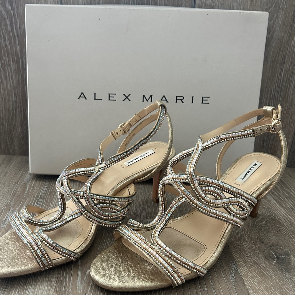 Alex Marie Gold Rhinestone Heels 8.5M – Glam Party Sandals